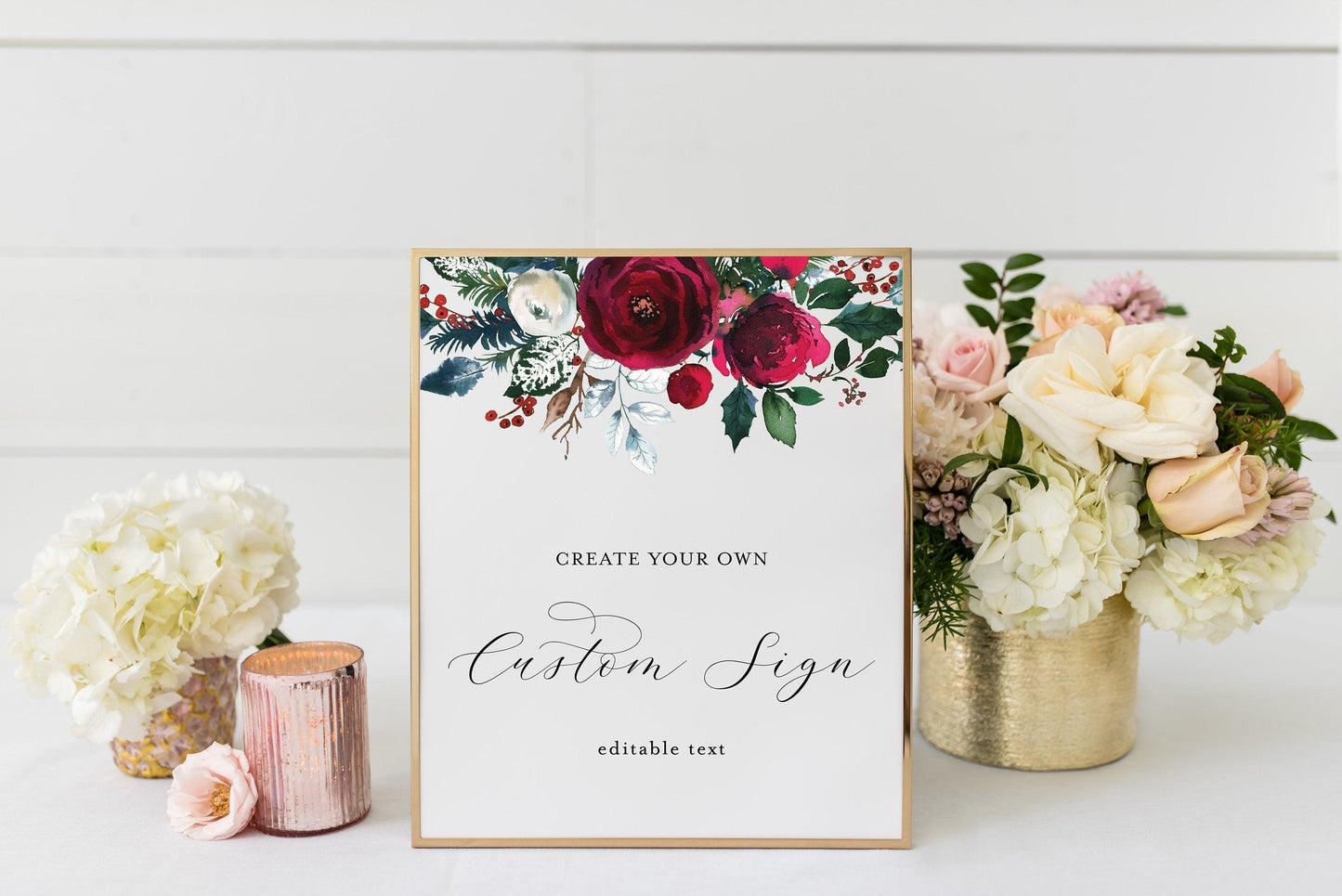 Printable Unlimited Custom Sign Floral Christmas Winter Editable Template Instant Download 5x7 and 8x10 - ADA - SAVVY PAPER CO