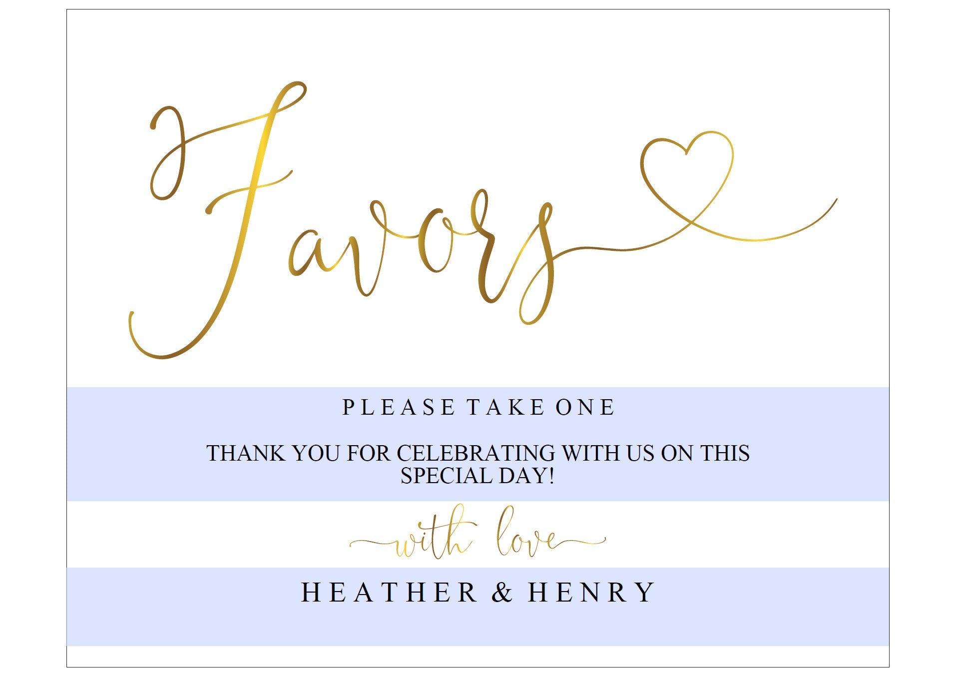 Printable Wedding Favor Sign,Wedding Favors template,Wedding Sign,Please Take One,Wedding Printable,Gold Wedding, Instant Download -Heather - SAVVY PAPER CO