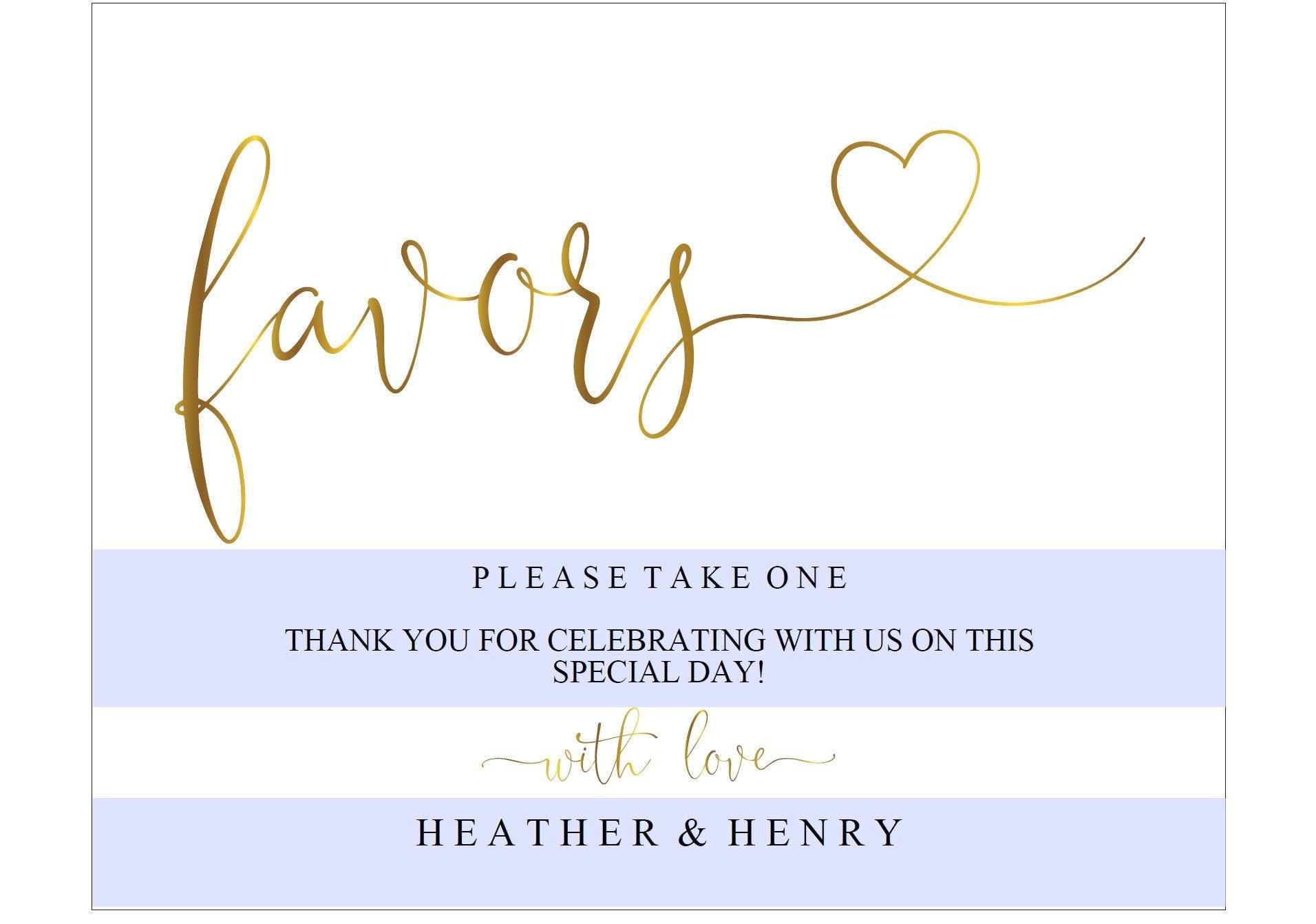 Printable Wedding Favor Sign,Wedding Favors template,Wedding Sign,Please Take One,Wedding Printable,Gold Wedding, Instant Download -Heather - SAVVY PAPER CO