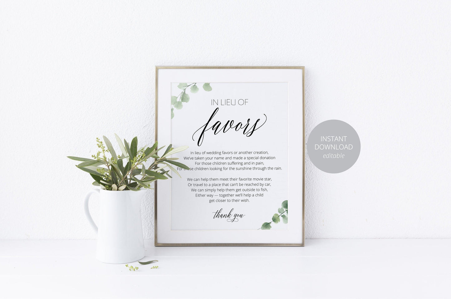 Printable Wedding, In lieu of favors sign,Wedding Favors template,Wedding Sign, Wedding Printable, Instant Download - SAVVY PAPER CO