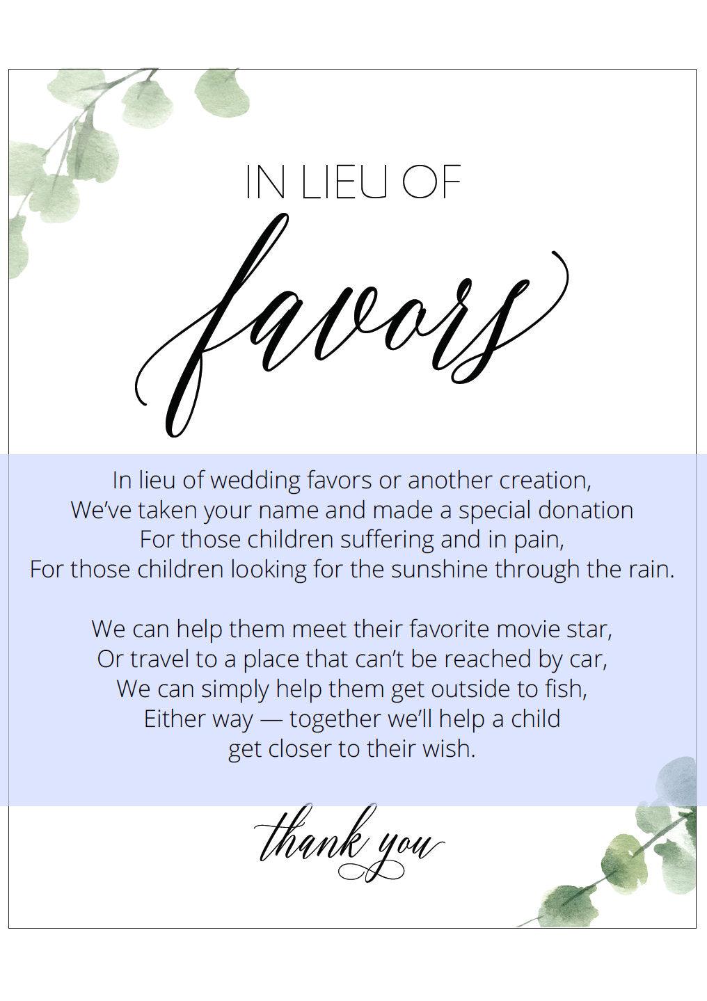 Printable Wedding, In lieu of favors sign,Wedding Favors template,Wedding Sign, Wedding Printable, Instant Download - SAVVY PAPER CO