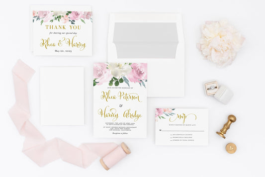 Printable Wedding Invitation Set Editable Template DIY Instant Download Invites Invitation Suite 100% Editable- Rhea - SAVVY PAPER CO