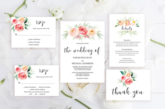 Printable Wedding Invitation Set Editable Template, DIY Instant Download Invites, Invitation Suite- Sarah - SAVVY PAPER CO