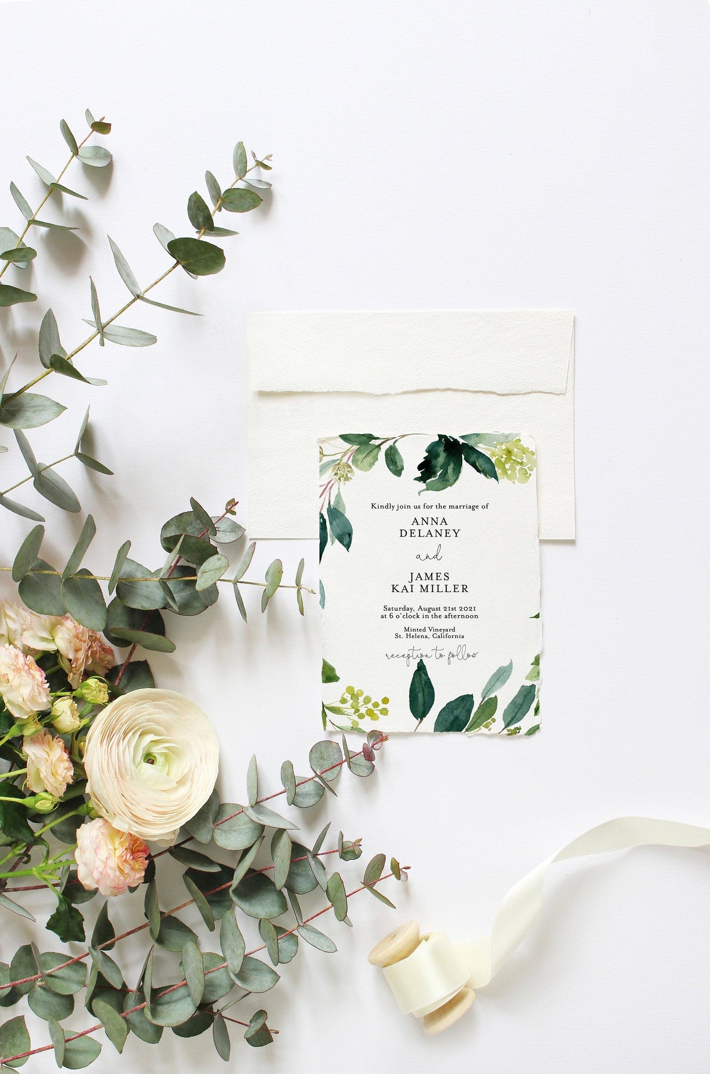 Printable Wedding Invitation Template, Greenery Editable Invite, DIY Wedding Invitation Templett- ANNA - SAVVY PAPER CO