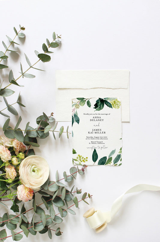 Printable Wedding Invitation Template, Greenery Editable Invite, DIY Wedding Invitation Templett- ANNA - SAVVY PAPER CO