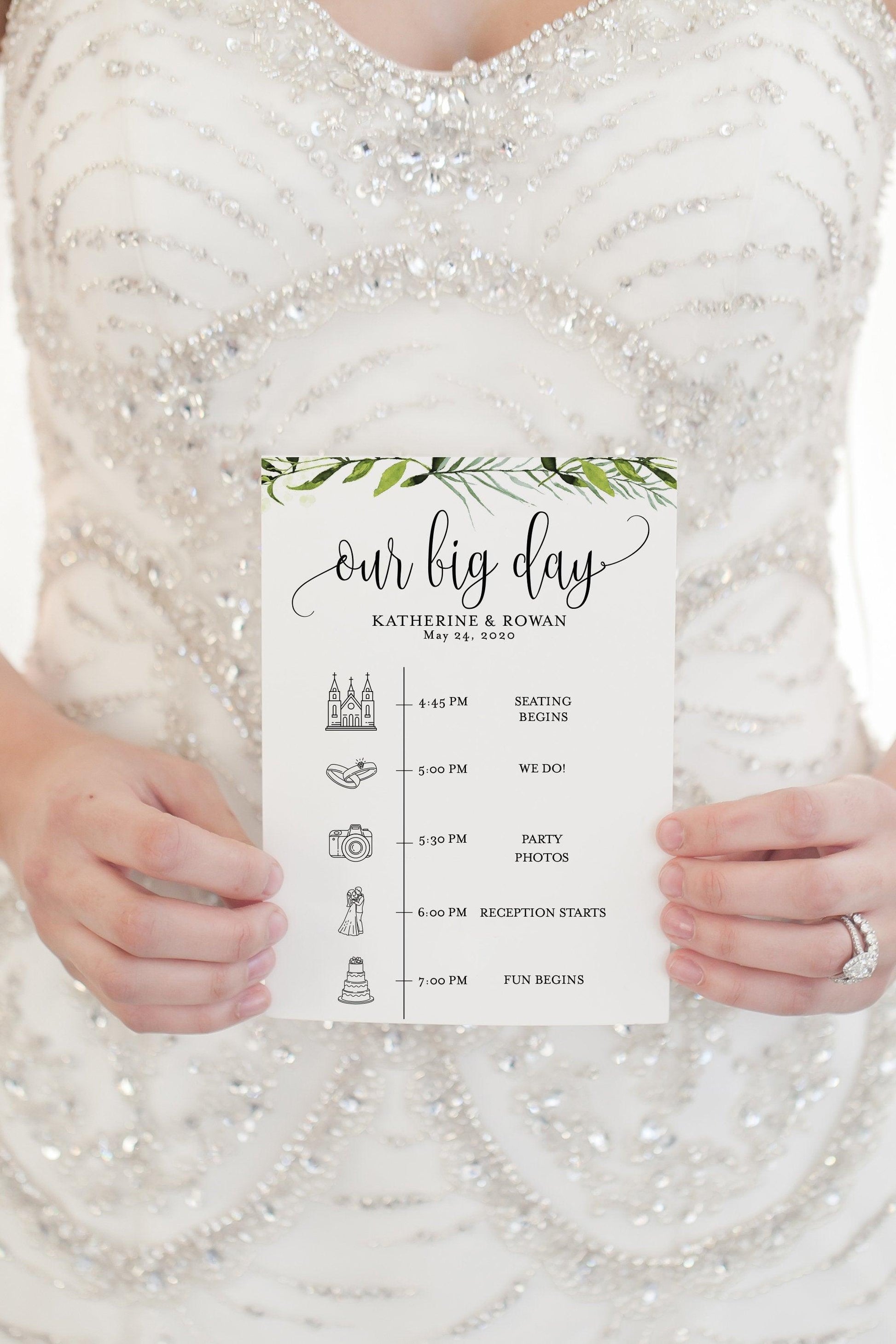 Printable Wedding Itinerary Template Card Timeline Greenery Welcome 100% editable Templett - Melissa - SAVVY PAPER CO
