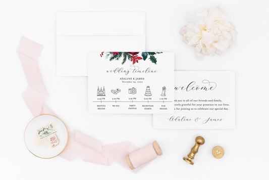 Printable Wedding Itinerary Template Card Timeline Welcome, 100% editable Templett, Christmas - ADA - SAVVY PAPER CO
