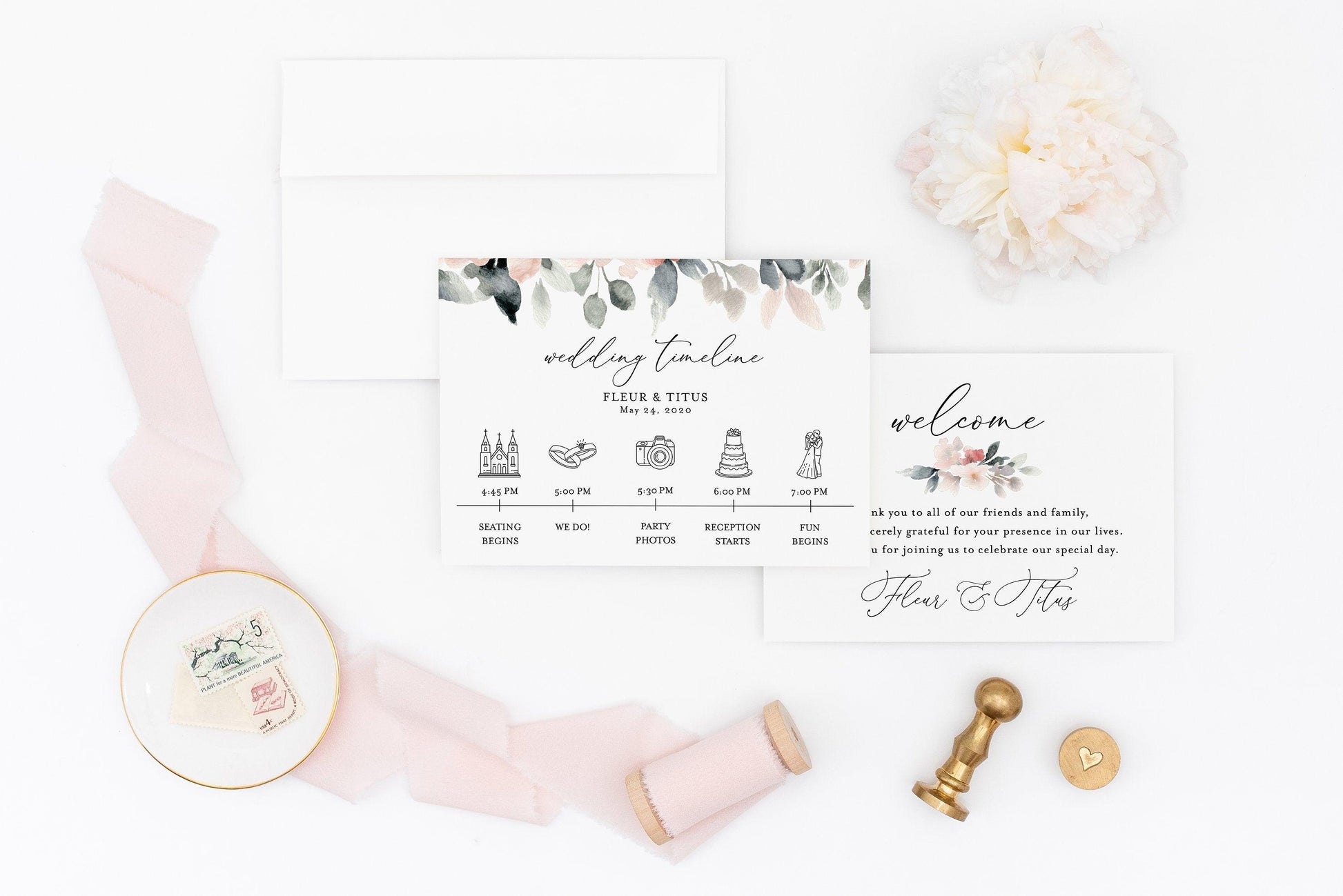 Printable Wedding Itinerary Template Card Timeline Welcome, 100% editable Templett - Fleur - SAVVY PAPER CO