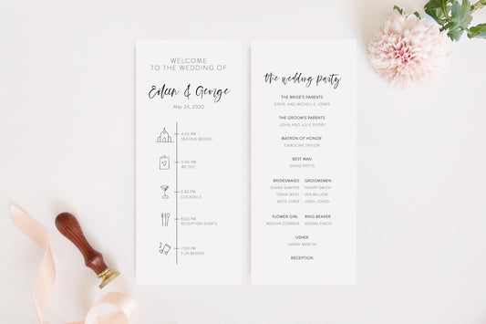 Printable Wedding Itinerary Template Card Timeline WelcomeWedding Program 100% editable Templett - Eileen - SAVVY PAPER CO
