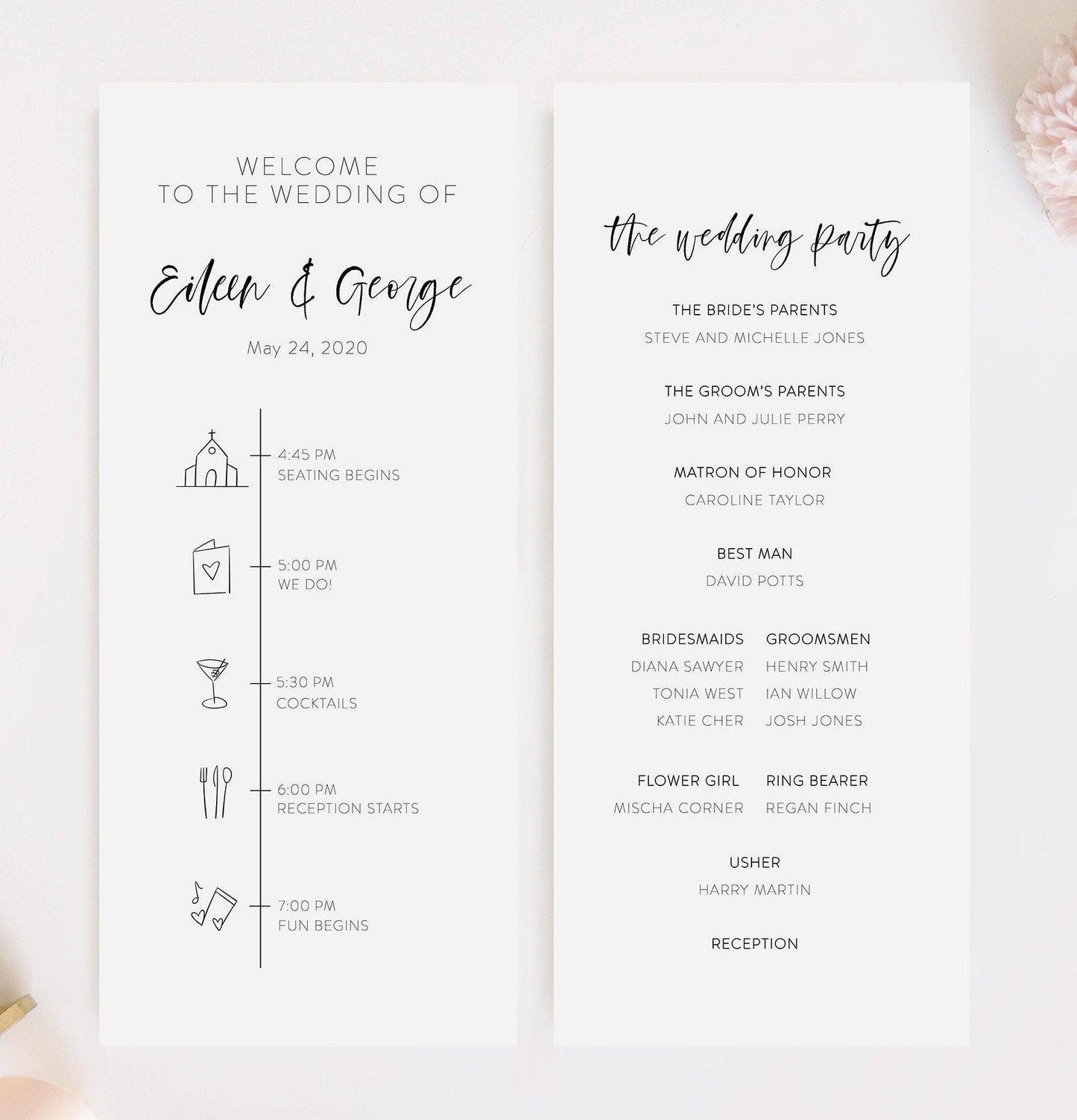 Printable Wedding Itinerary Template Card Timeline WelcomeWedding Program 100% editable Templett - Eileen - SAVVY PAPER CO