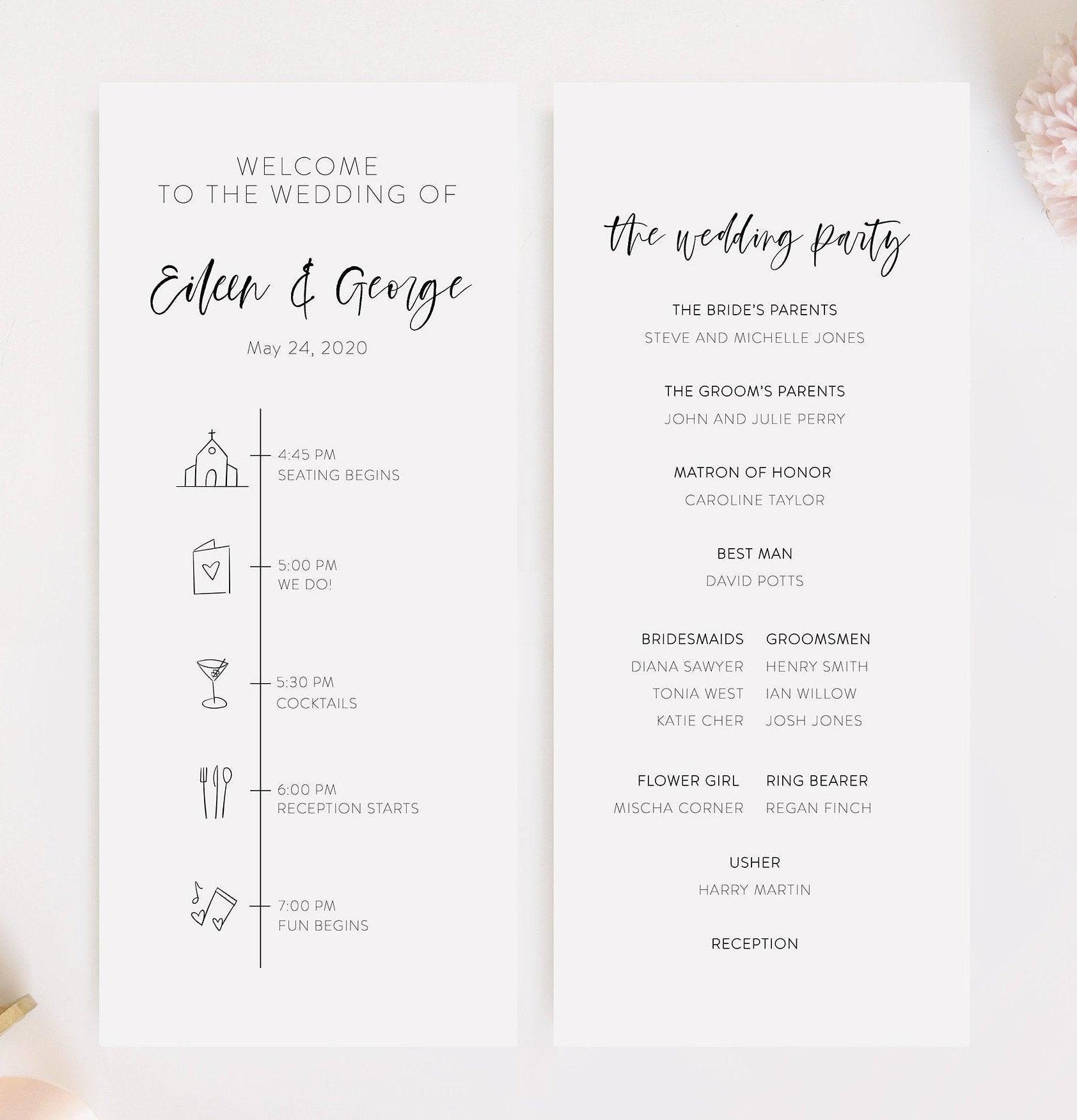 Printable Wedding Itinerary Template Card Timeline WelcomeWedding Program 100% editable Templett - Eileen - SAVVY PAPER CO