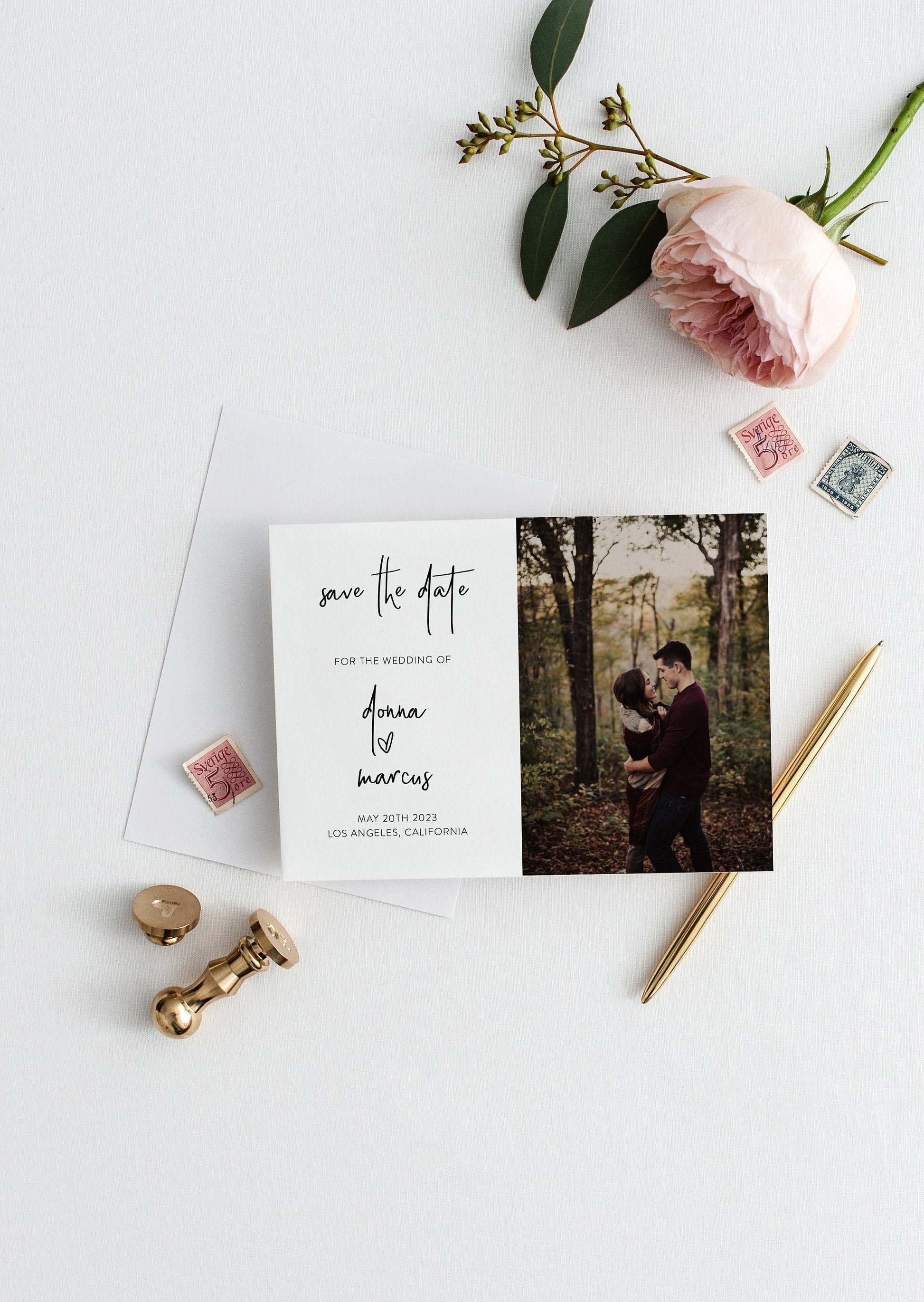 Printable Wedding Save-the-Date Template with photo Engagement Invite 100% editable Heart - DONNA - SAVVY PAPER CO