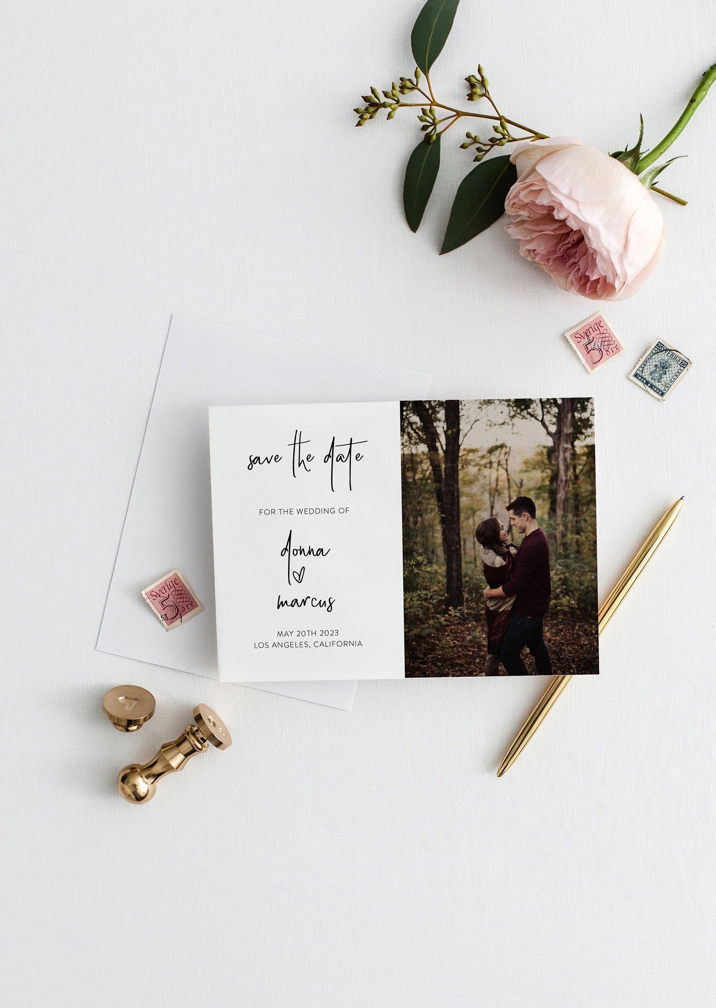 Printable Wedding Save-the-Date Template with photo Engagement Invite 100% editable Heart - DONNA - SAVVY PAPER CO