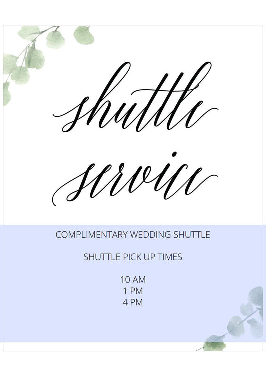 Printable Wedding Shuttle Service Sign, Editable Template, Shuttle Times, Wedding Sign, Wedding Printable, Instant Download - SAVVY PAPER CO