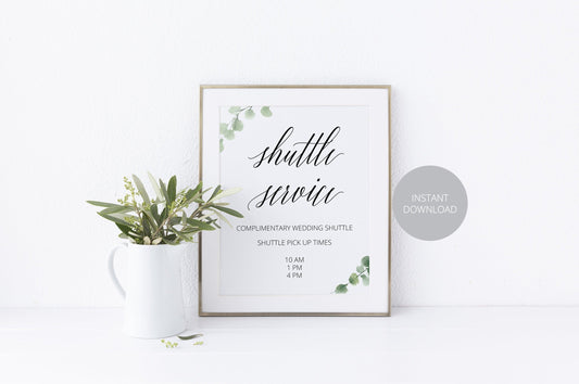 Printable Wedding Shuttle Service Sign, Editable Template, Shuttle Times, Wedding Sign, Wedding Printable, Instant Download - SAVVY PAPER CO