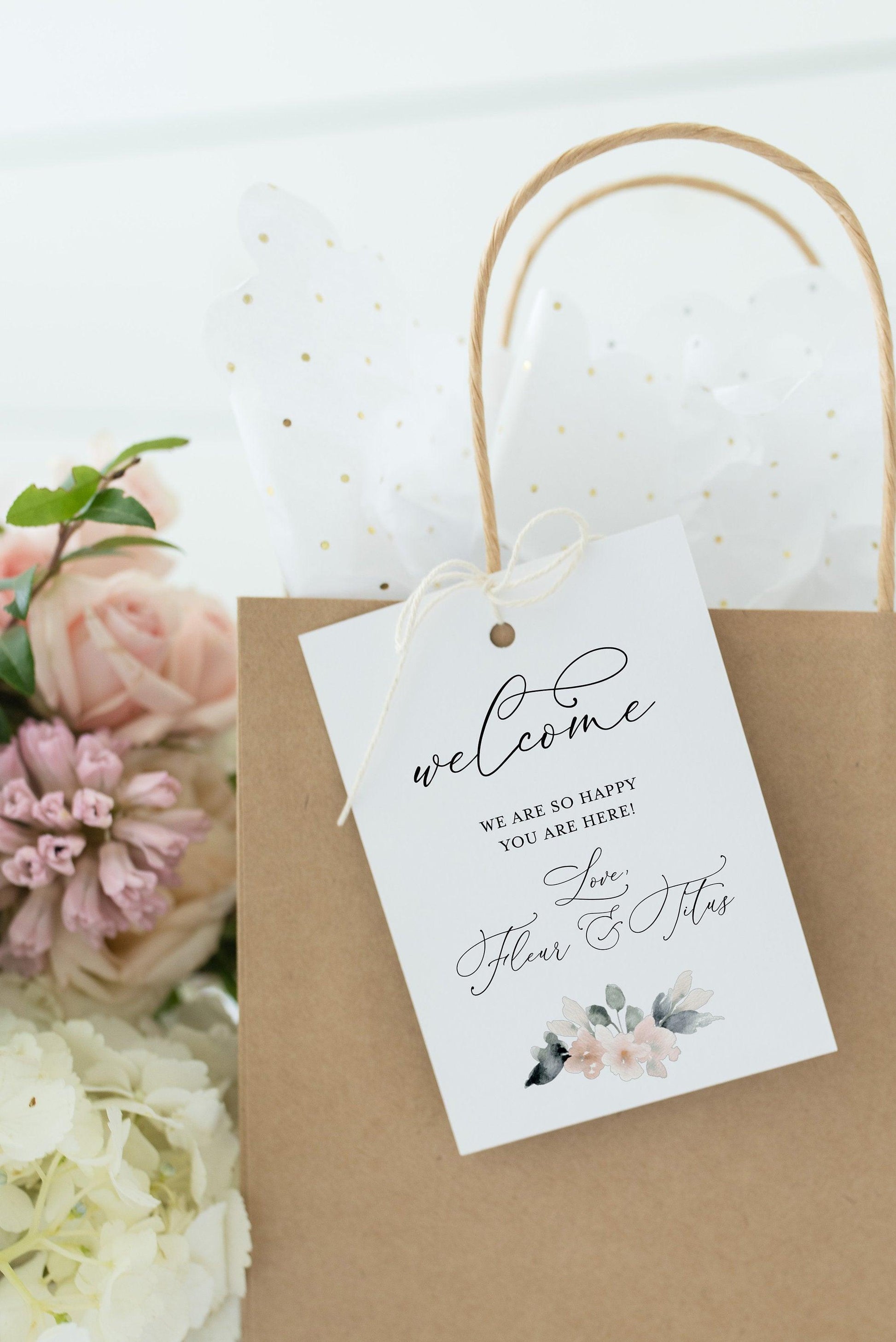 Printable Welcome Wedding Gift Bag Tags Favors Instant Download, 100% Editable- Fleur - SAVVY PAPER CO