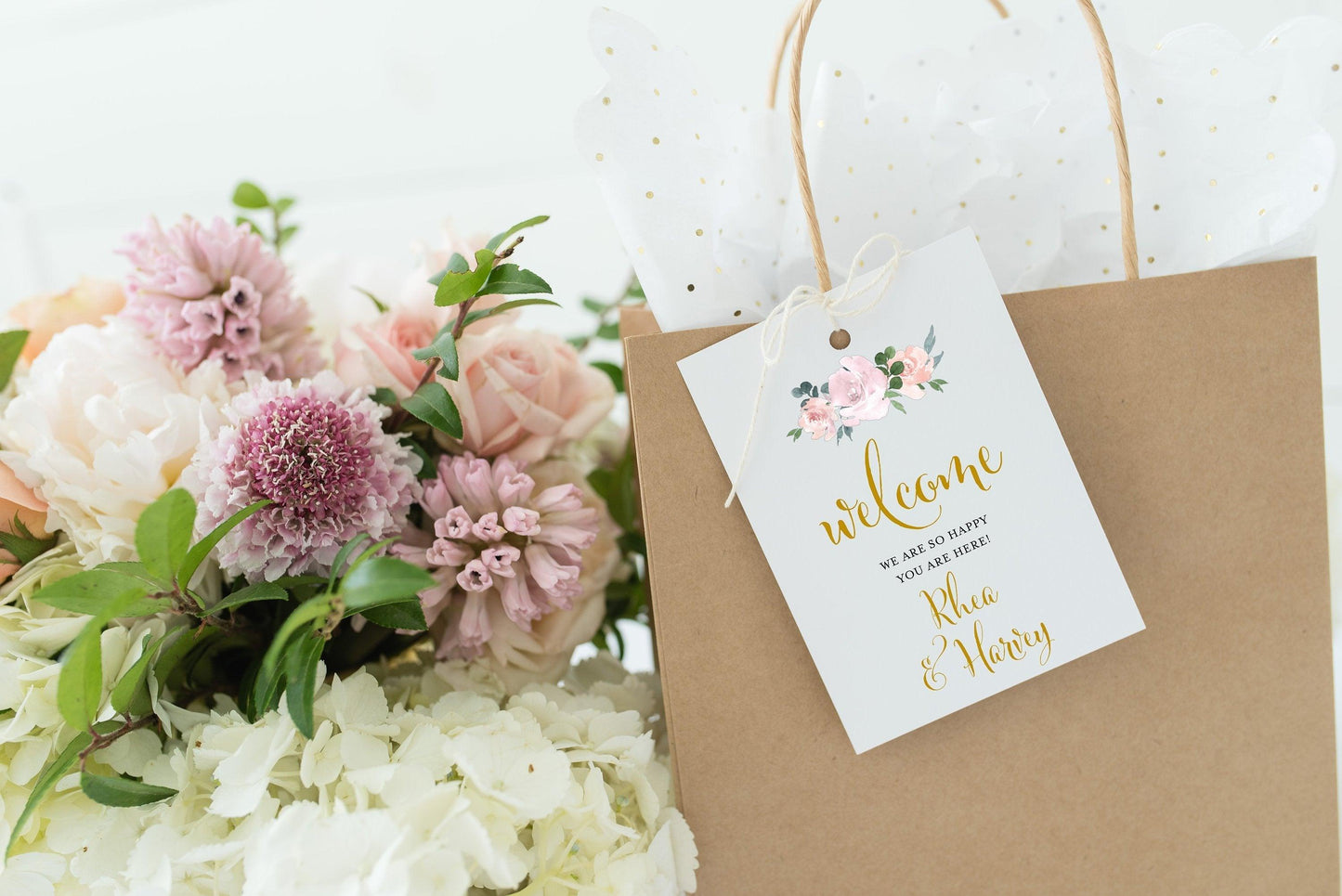 Printable Welcome Wedding Gift Bag Tags Favors Instant Download 100% Editable Floral Dusty Blue Blush - Rhea - SAVVY PAPER CO