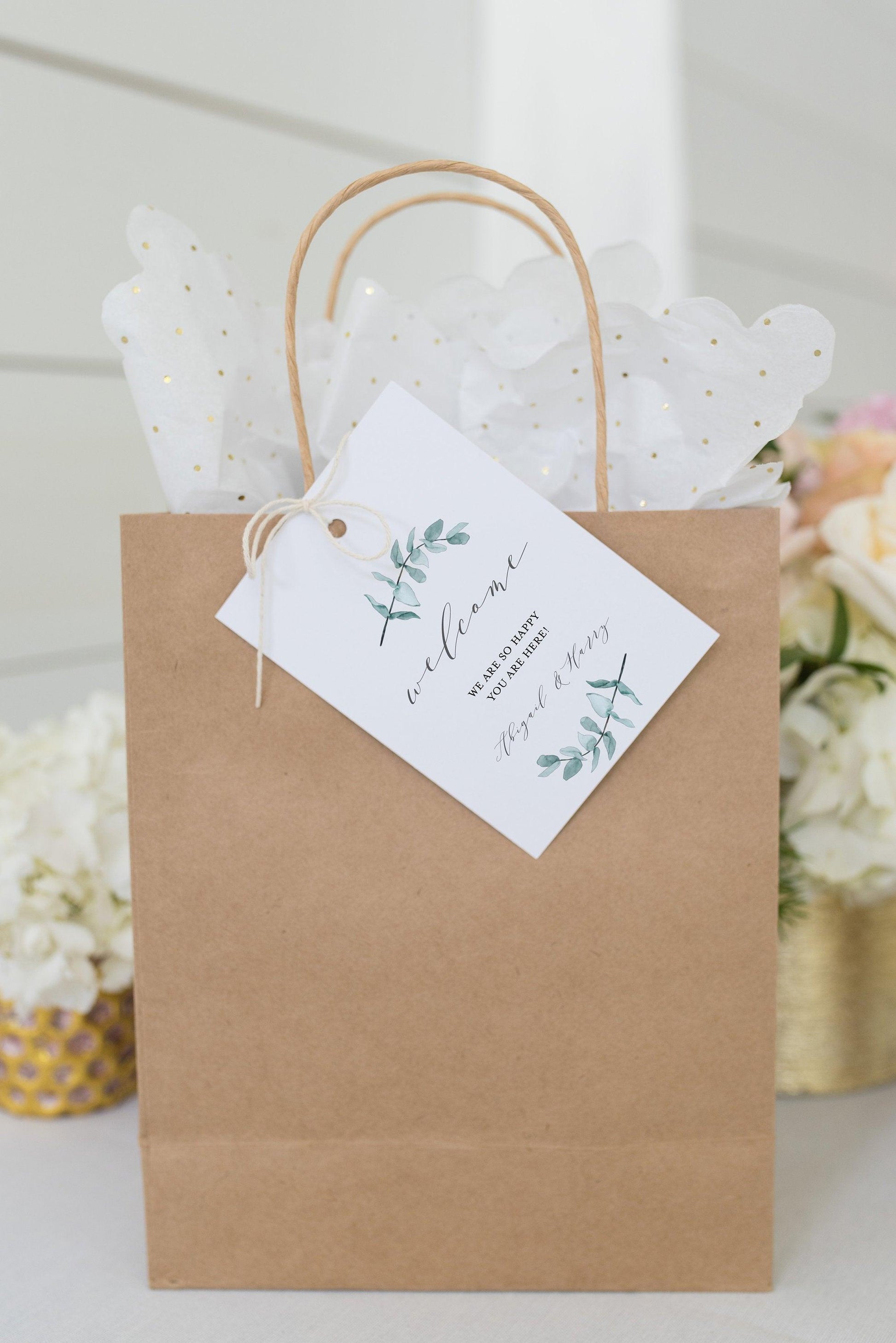 Printable Welcome Wedding Gift Bag Tags Favors Instant Download 100% Editable Greenery - Abi - SAVVY PAPER CO