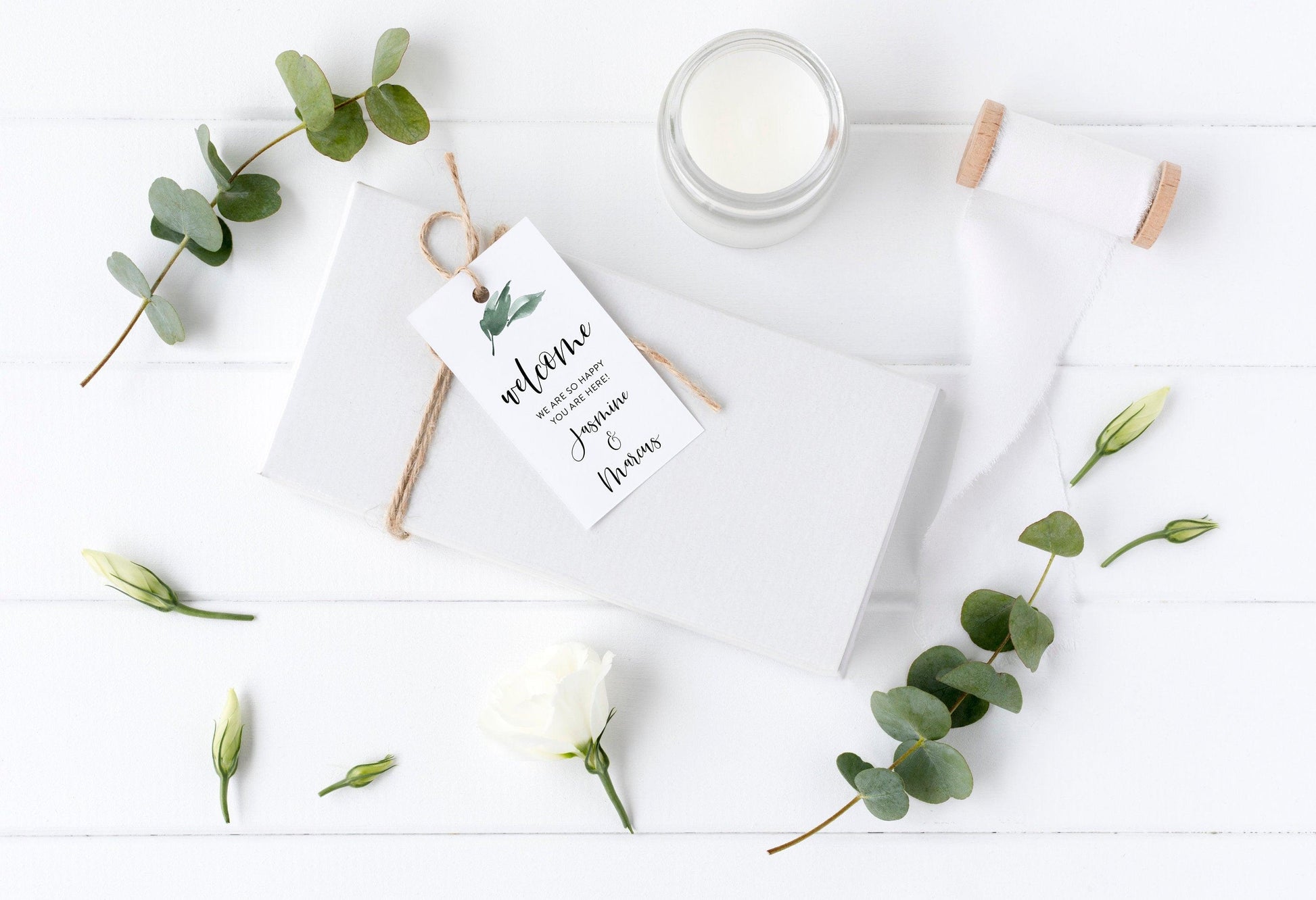 Printable Welcome Wedding Gift Bag Tags Favors Instant Download 100% Editable Greenery - Jasmine - SAVVY PAPER CO