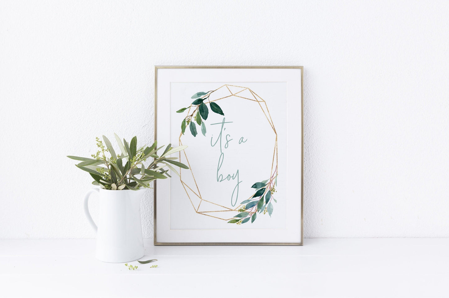 Printable it's a boy sign, Instant Download, Boy Baby Shower, Gender Reveal Party, Greenery, Gold, Baby Shower Decor - EV23 - SAVVY PAPER CO