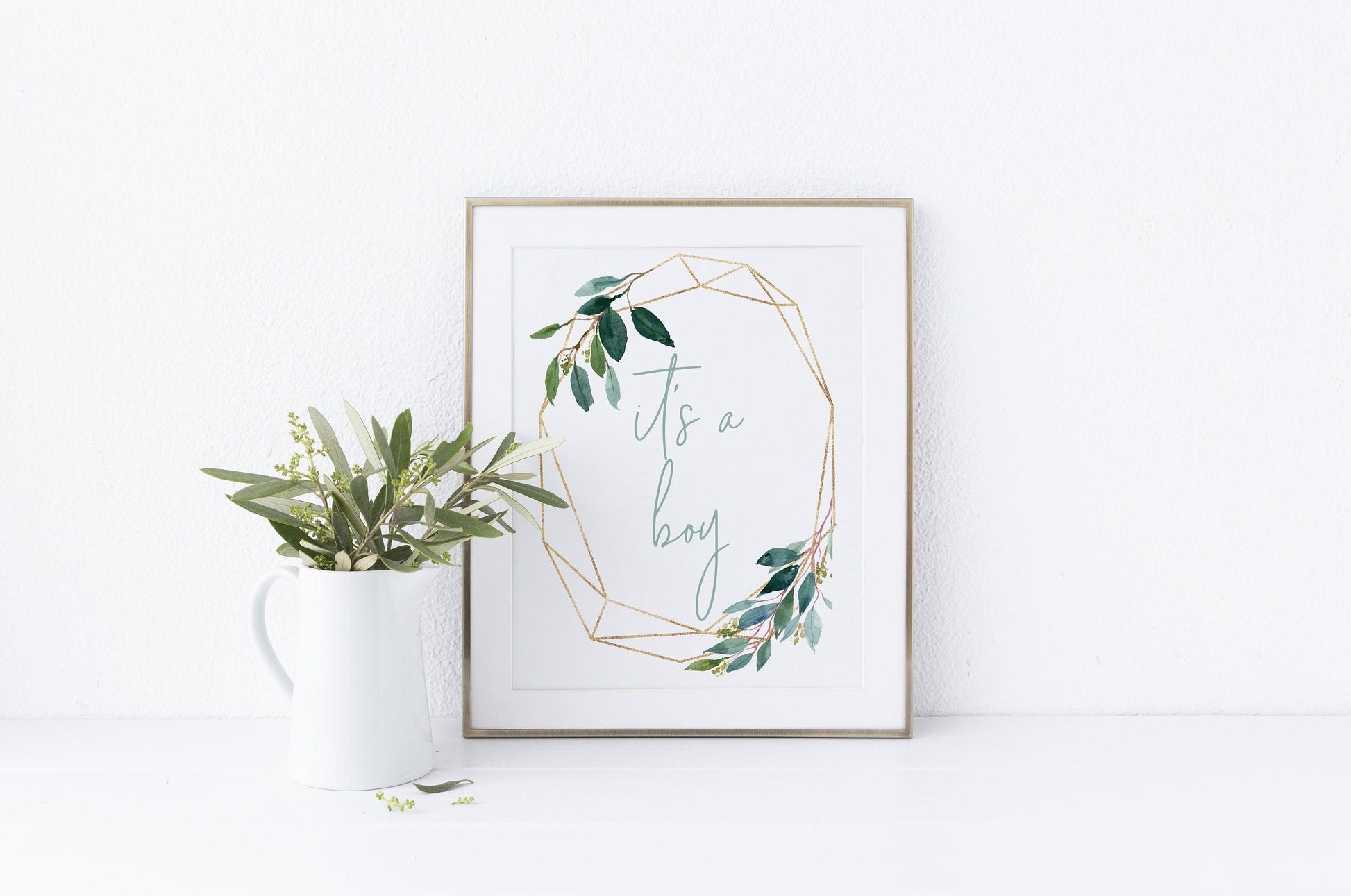 Printable it's a boy sign, Instant Download, Boy Baby Shower, Gender Reveal Party, Greenery, Gold, Baby Shower Decor - EV23 - SAVVY PAPER CO