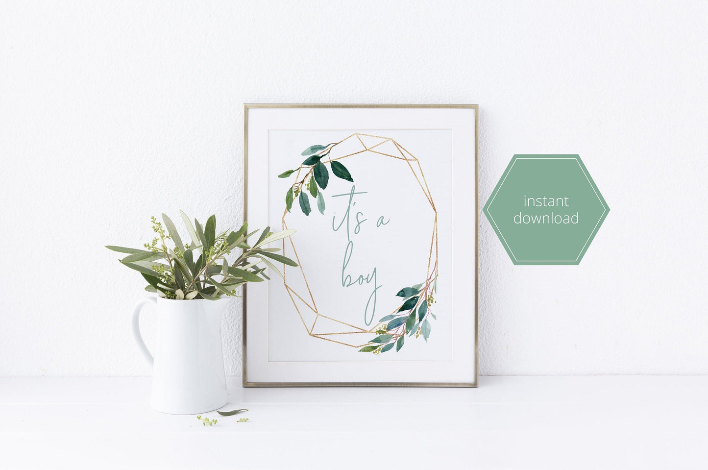 Printable it's a boy sign, Instant Download, Boy Baby Shower, Gender Reveal Party, Greenery, Gold, Baby Shower Decor - EV23 - SAVVY PAPER CO