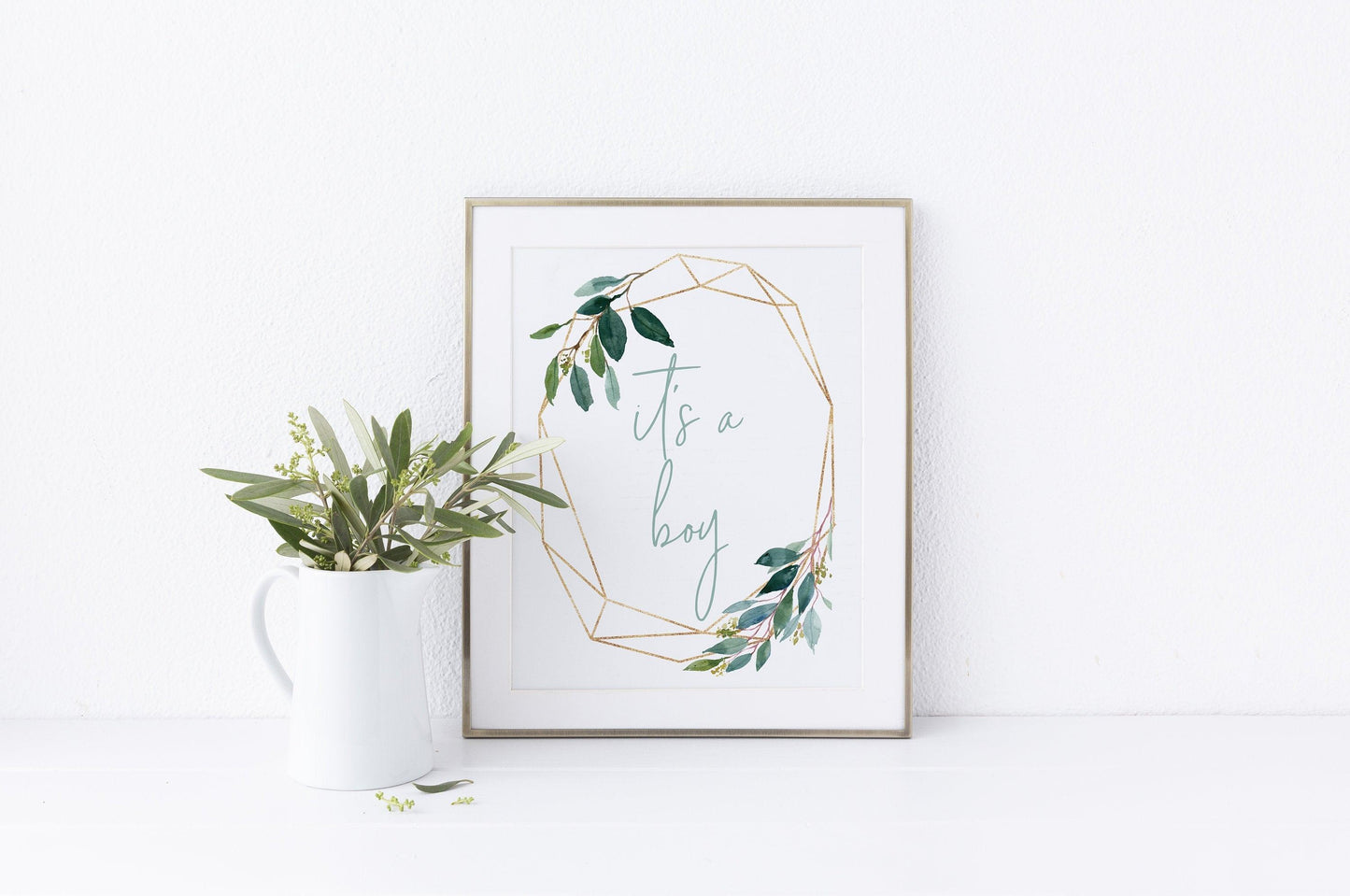 Printable it's a boy sign, Instant Download, Boy Baby Shower, Gender Reveal Party, Greenery, Gold, Baby Shower Decor - EV23 - SAVVY PAPER CO