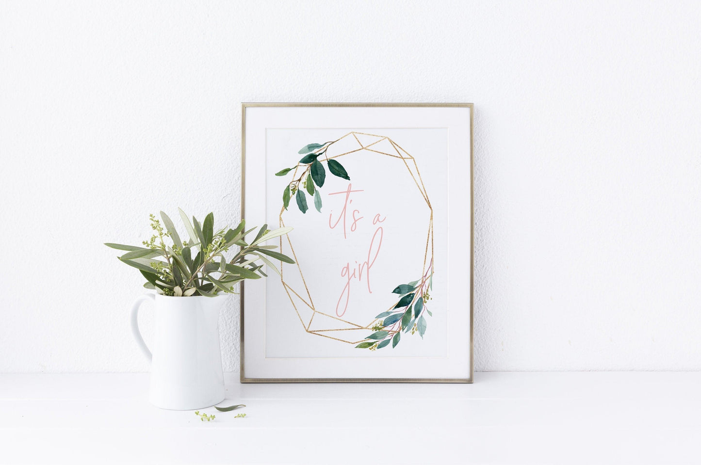 Printable it's a girl sign, Instant Download, Girl Baby Shower, Gender Reveal Party, Greenery, Gold, Baby Shower Decor - EV23 - SAVVY PAPER CO