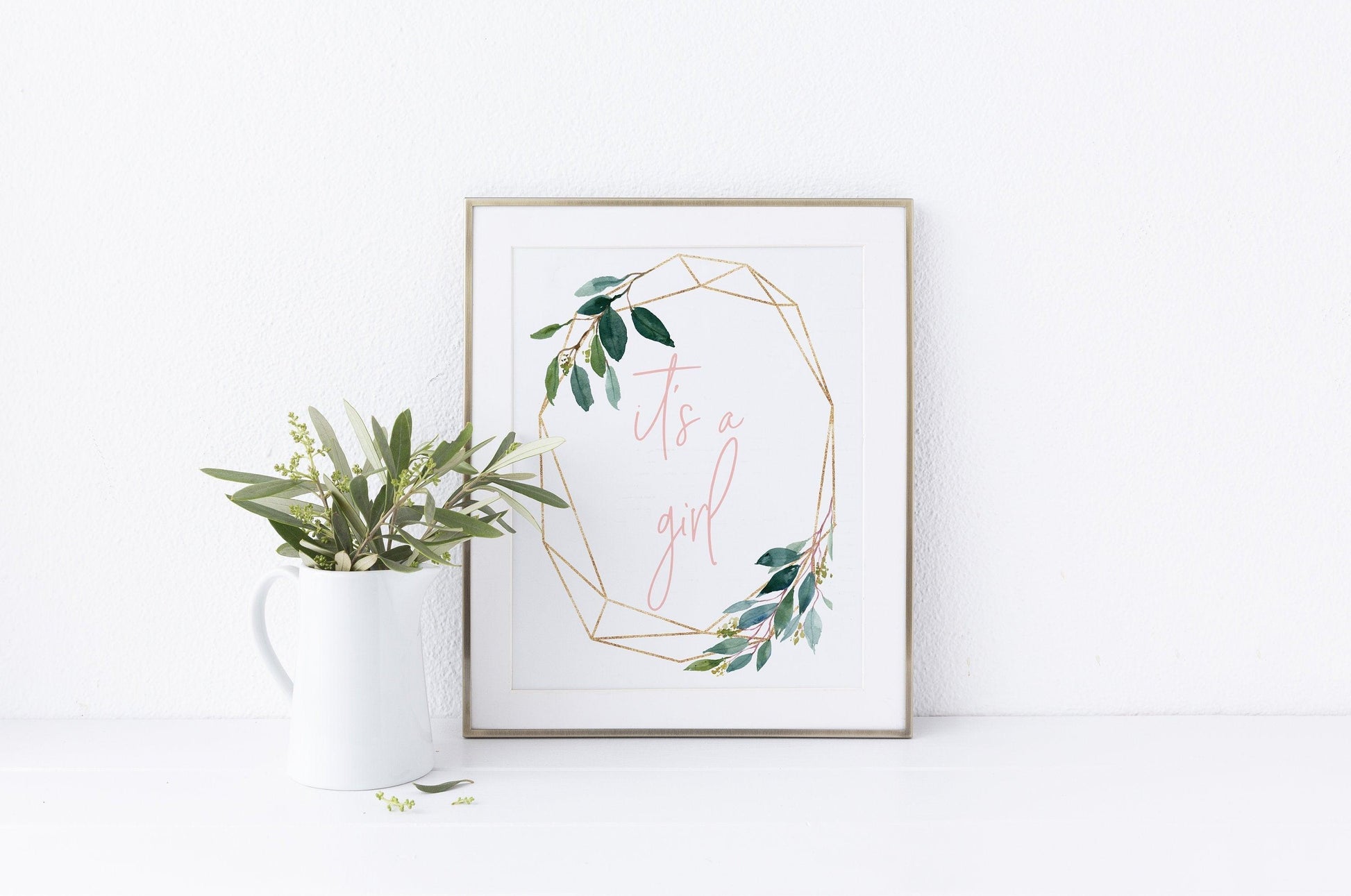 Printable it's a girl sign, Instant Download, Girl Baby Shower, Gender Reveal Party, Greenery, Gold, Baby Shower Decor - EV23 - SAVVY PAPER CO