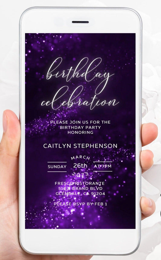 Purple Digital Birthday Dinner Invitation template for women electronic invitations any age edit in Canva evite send online instant download - SAVVY PAPER CO