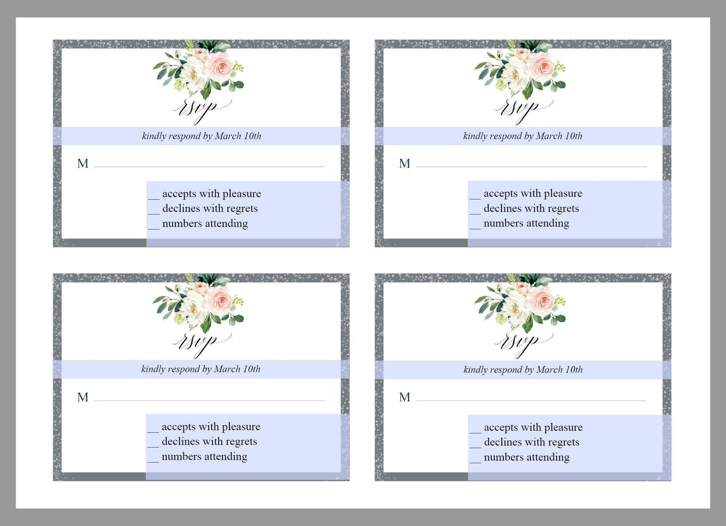 RSVP Card Template, Wedding RSVP, Response Card, RSVP Gold, Wedding Printable rsvp, Wedding Response Floral, Grey, Silver - Eloise - SAVVY PAPER CO