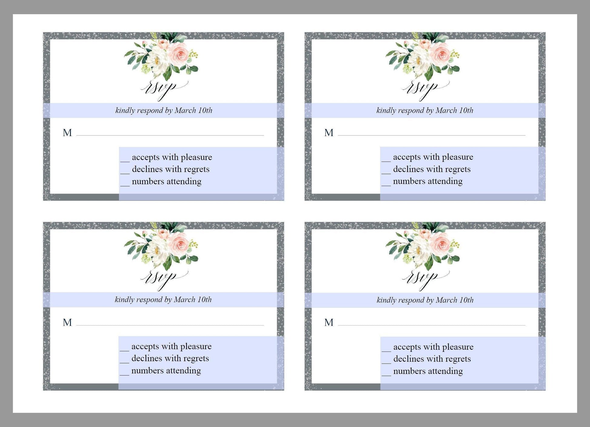 RSVP Card Template, Wedding RSVP, Response Card, RSVP Gold, Wedding Printable rsvp, Wedding Response Floral, Grey, Silver - Eloise - SAVVY PAPER CO