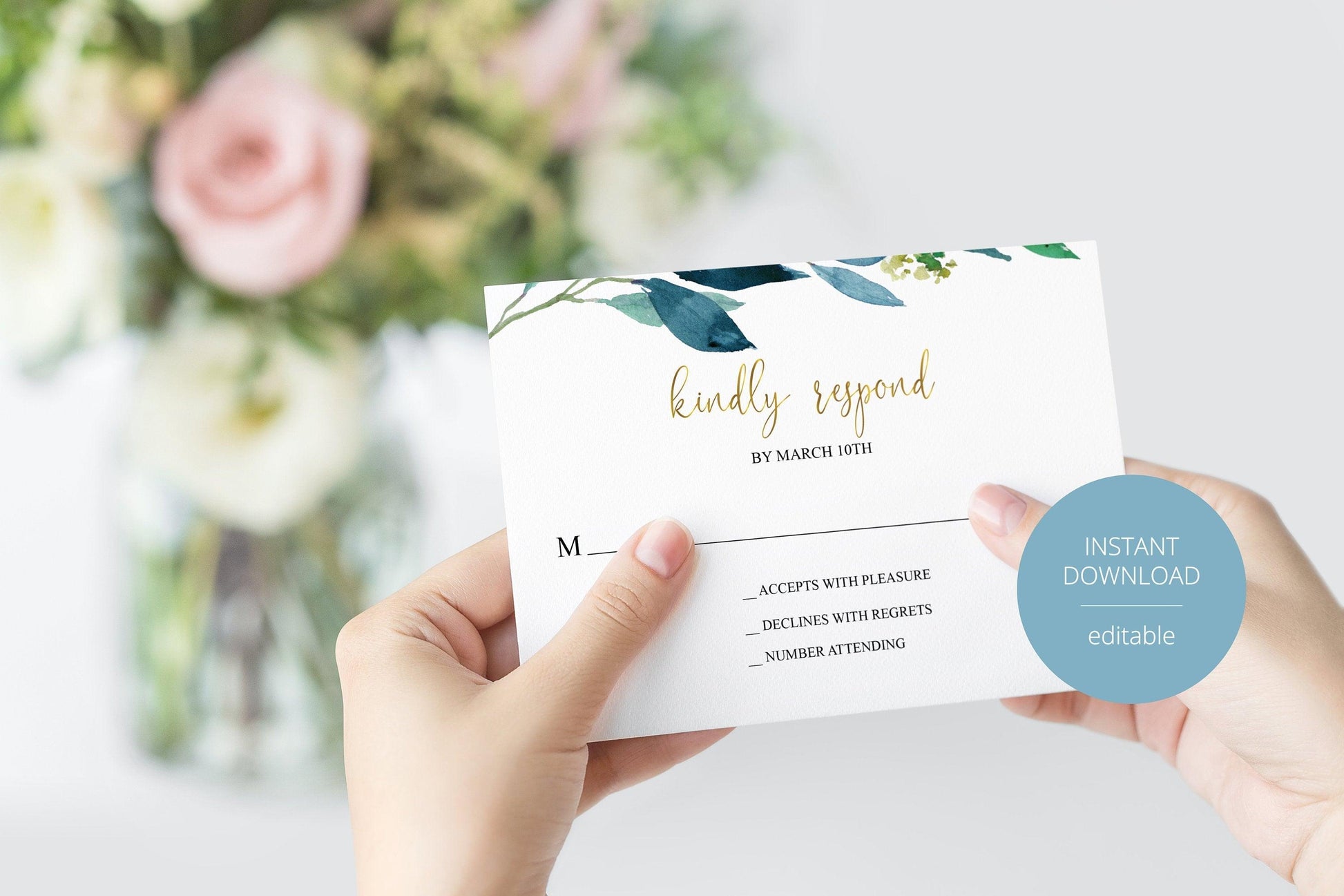 RSVP Card Template, Wedding RSVP, Response Card, RSVP cards, Geometric Wedding, Printable rsvp, Wedding Response, Dusty Blue, Gold - Elaine - SAVVY PAPER CO