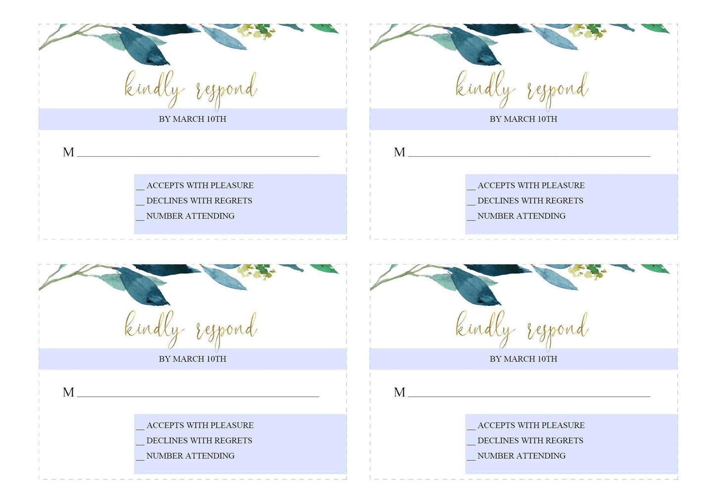 RSVP Card Template, Wedding RSVP, Response Card, RSVP cards, Geometric Wedding, Printable rsvp, Wedding Response, Dusty Blue, Gold - Elaine - SAVVY PAPER CO