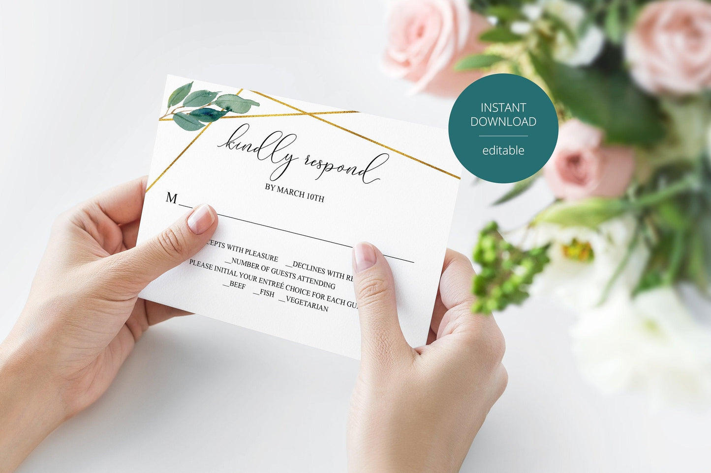 RSVP Card Template, Wedding RSVP, Response Card, RSVP cards, Geometric Wedding, Printable rsvp, Wedding Response, Greenery Wedding - Tara - SAVVY PAPER CO