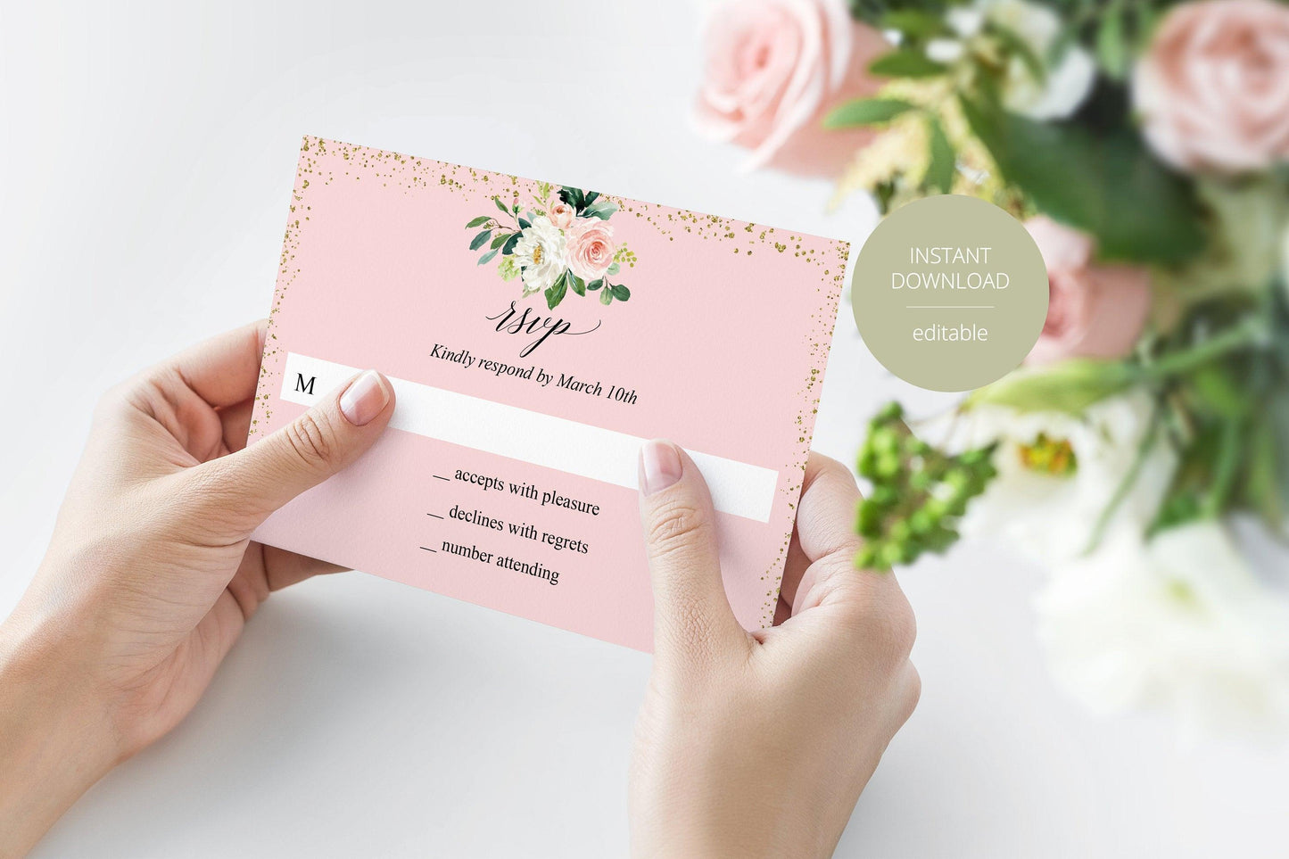 RSVP Card Template, Wedding RSVP, Response Card, RSVP cards, Gold Wedding, Printable rsvp, Wedding Response, Floral, Gold, Blush - Eloise - SAVVY PAPER CO