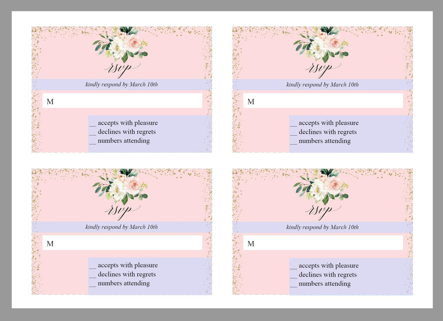 RSVP Card Template, Wedding RSVP, Response Card, RSVP cards, Gold Wedding, Printable rsvp, Wedding Response, Floral, Gold, Blush - Eloise - SAVVY PAPER CO