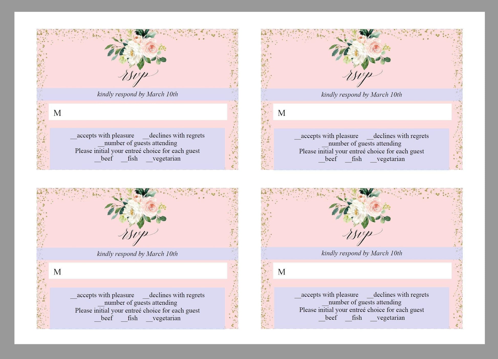 RSVP Card Template, Wedding RSVP, Response Card, RSVP cards, Gold Wedding, Printable rsvp, Wedding Response, Floral, Gold, Blush - Eloise - SAVVY PAPER CO