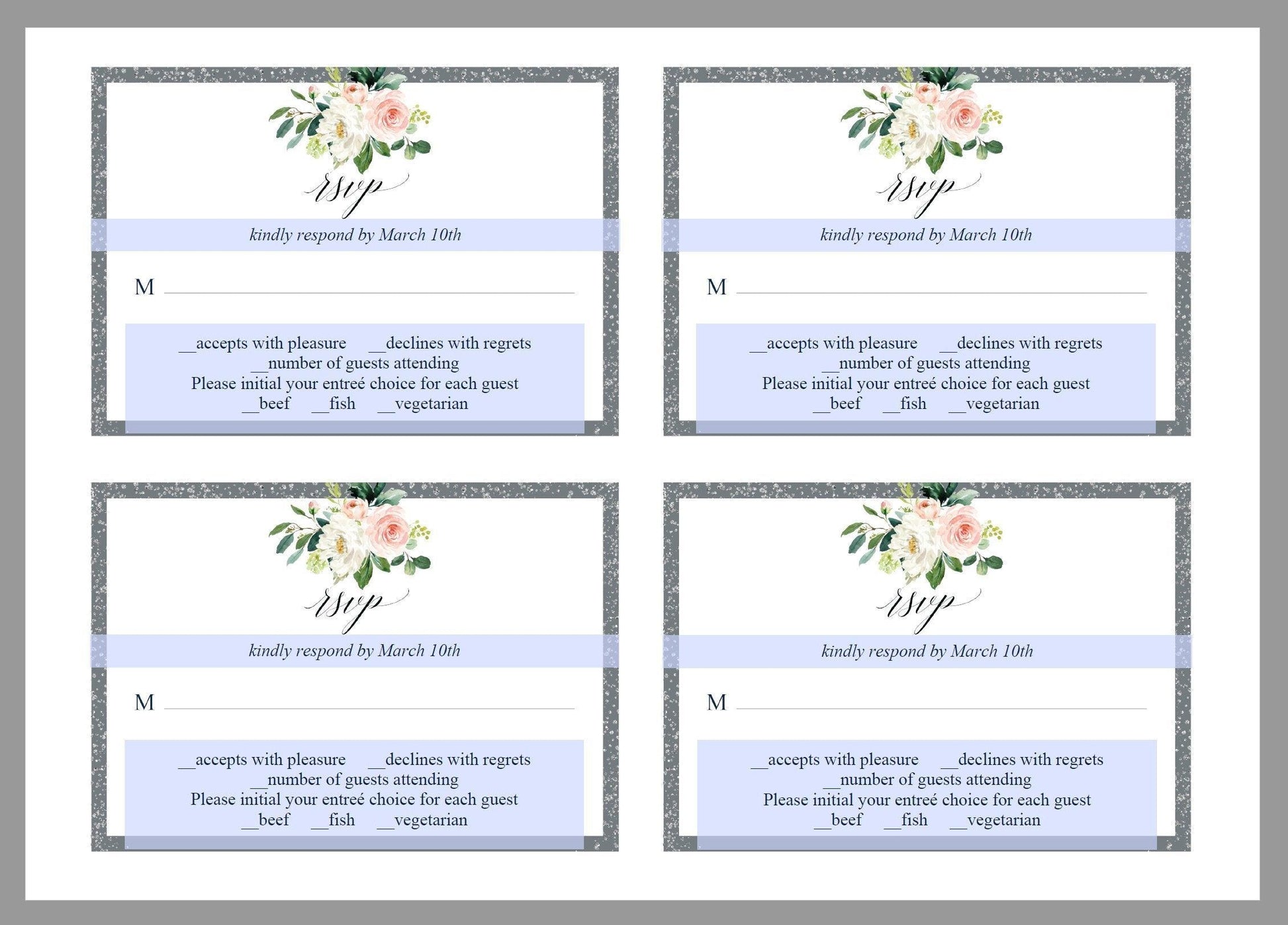 RSVP Card Template, Wedding RSVP, Response Card, RSVP cards, Gold Wedding, Printable rsvp, Wedding Response, Floral, Grey, Silver - Eloise - SAVVY PAPER CO