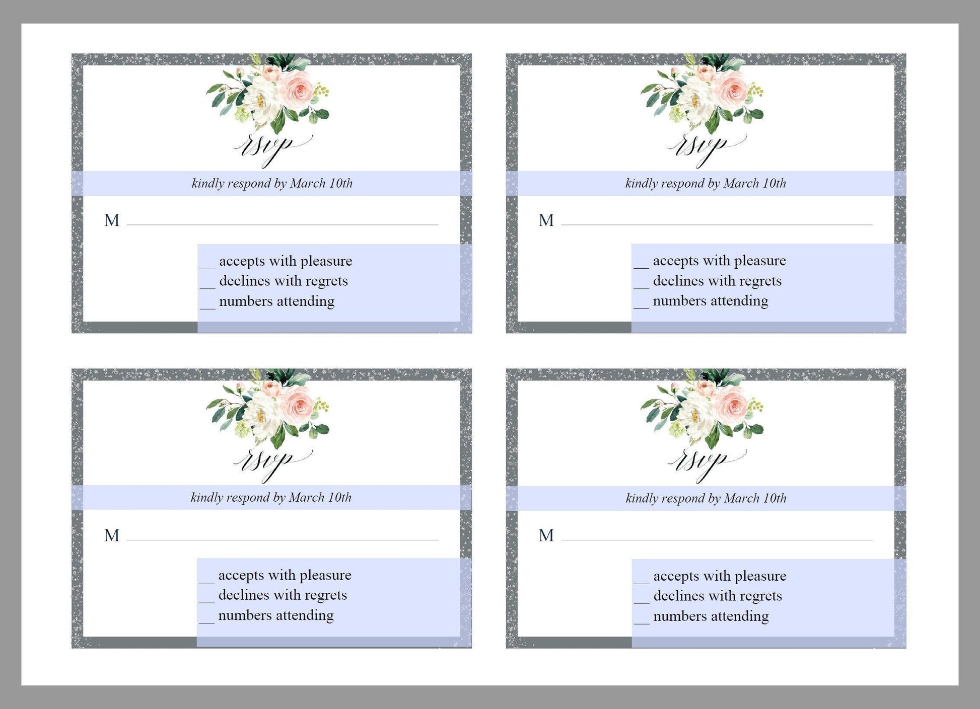 RSVP Card Template, Wedding RSVP, Response Card, RSVP cards, Gold Wedding, Printable rsvp, Wedding Response, Floral, Grey, Silver - Eloise - SAVVY PAPER CO