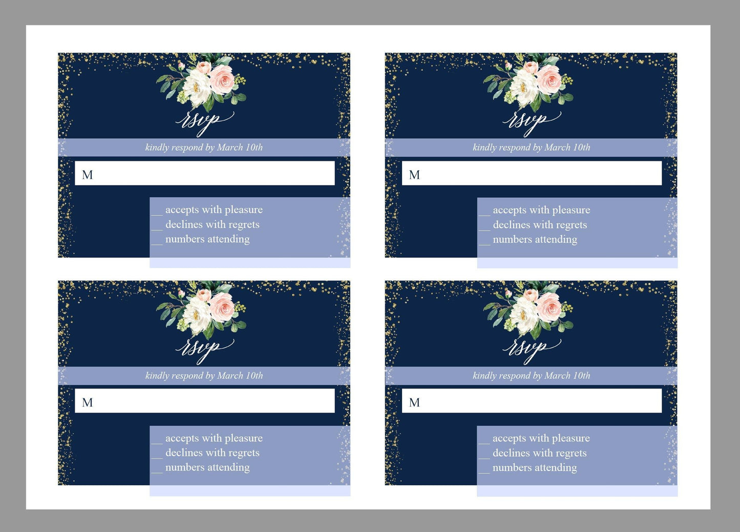 RSVP Card Template, Wedding RSVP, Response Card, RSVP cards, Gold Wedding, Printable rsvp, Wedding Response, Greenery, Navy blue - Eloise - SAVVY PAPER CO