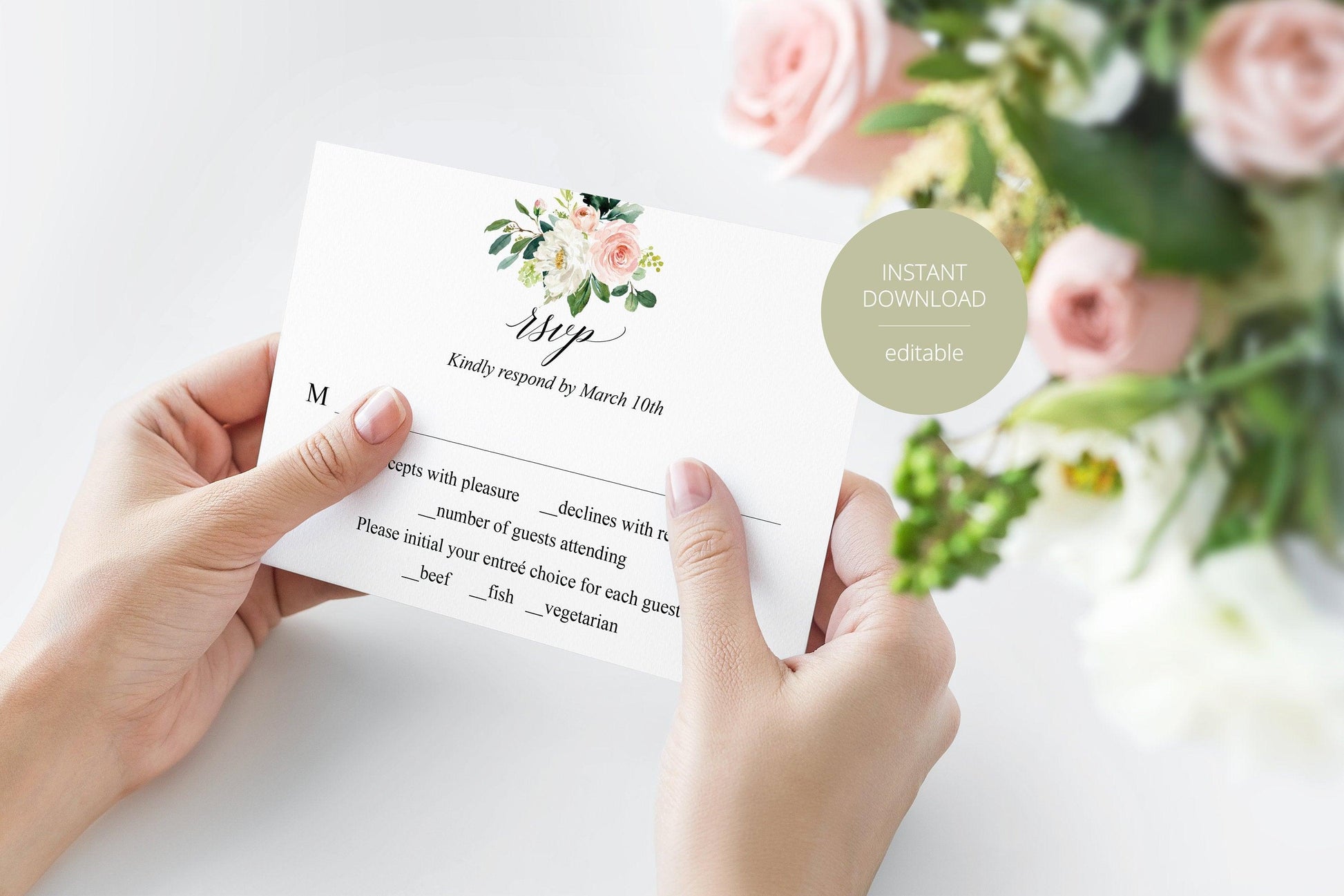 RSVP Card Template, Wedding RSVP, Response Card, RSVP cards, Rustic Wedding, Printable rsvp, Wedding Response, Greenery, Floral - Eloise - SAVVY PAPER CO