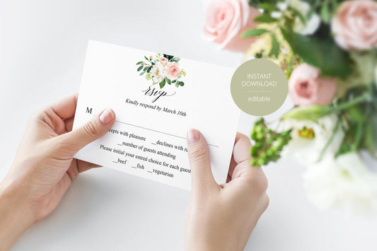 RSVP Card Template, Wedding RSVP, Response Card, RSVP cards, Rustic Wedding, Printable rsvp, Wedding Response, Greenery, Floral - Eloise - SAVVY PAPER CO