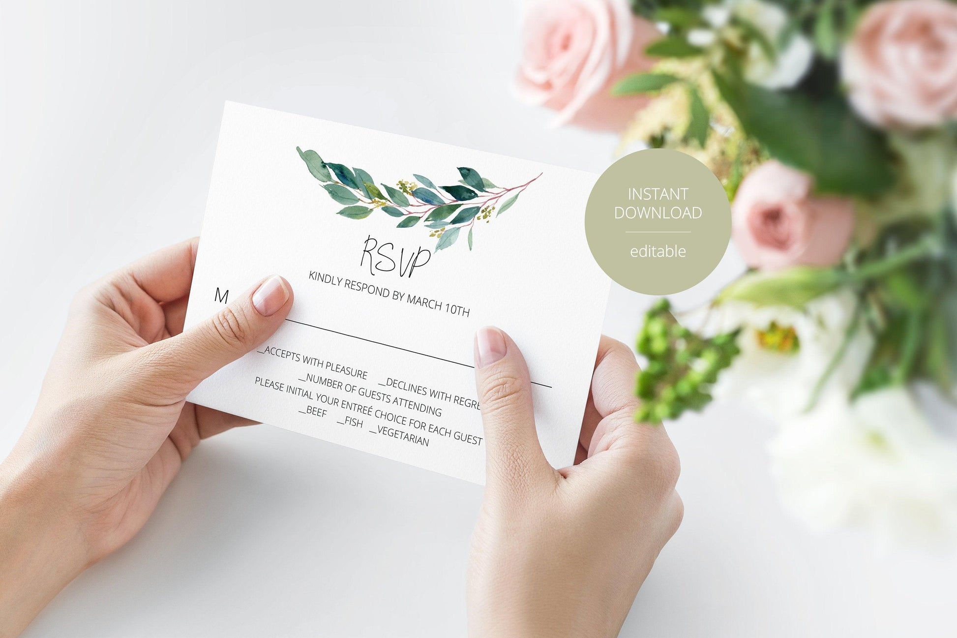 RSVP Card Template, Wedding RSVP, Response Card, RSVP cards, Rustic Wedding, Printable rsvp, Wedding Response, Greenery Wedding - Anna - SAVVY PAPER CO