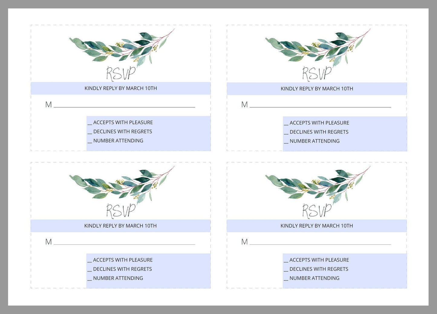 RSVP Card Template, Wedding RSVP, Response Card, RSVP cards, Rustic Wedding, Printable rsvp, Wedding Response, Greenery Wedding - Anna - SAVVY PAPER CO