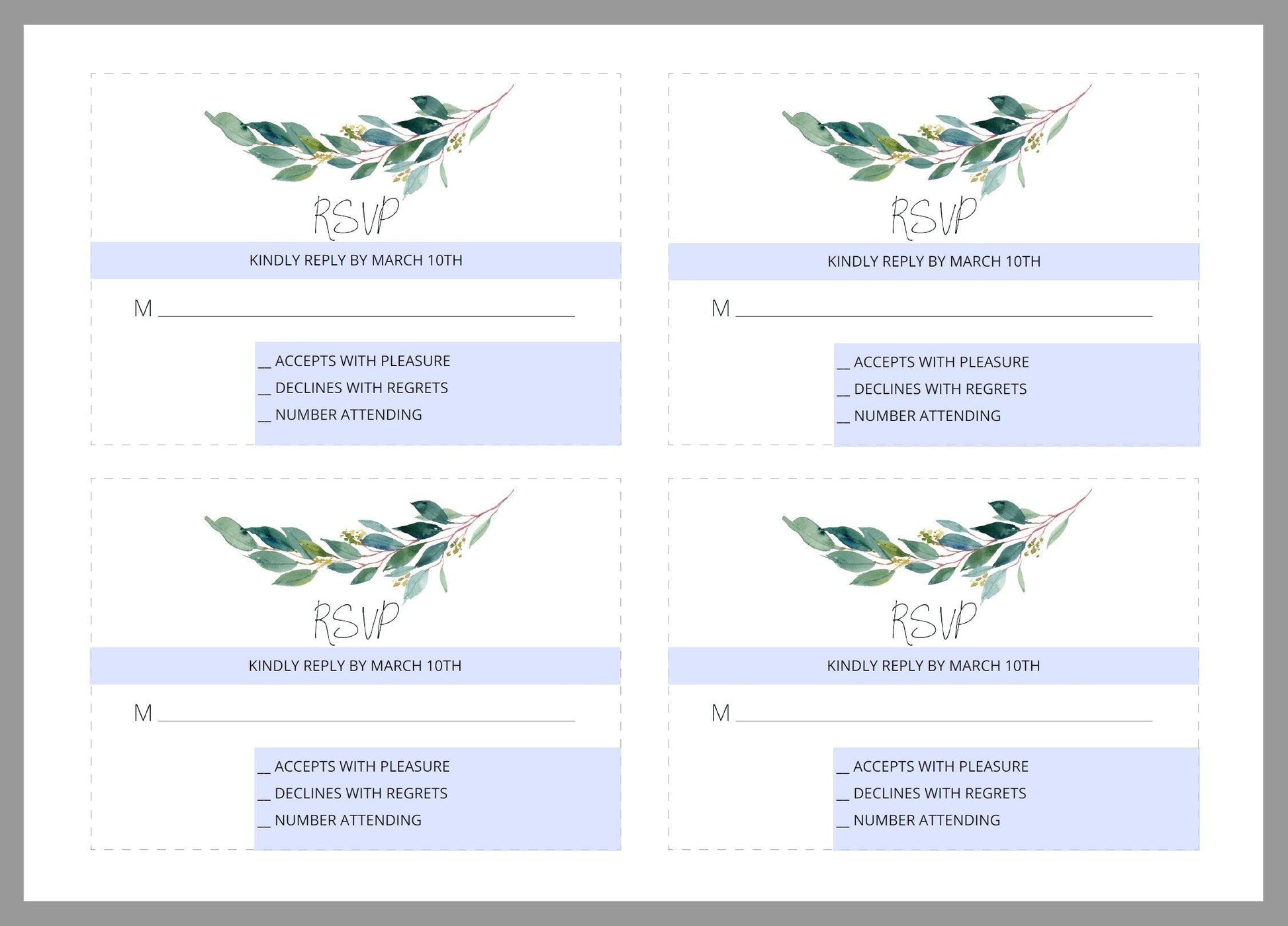 RSVP Card Template, Wedding RSVP, Response Card, RSVP cards, Rustic Wedding, Printable rsvp, Wedding Response, Greenery Wedding - Anna - SAVVY PAPER CO