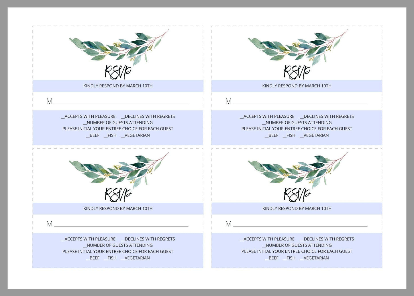 RSVP Card Template, Wedding RSVP, Response Card, RSVP cards, Rustic Wedding, Printable rsvp, Wedding Response, Greenery Wedding - Anna - SAVVY PAPER CO