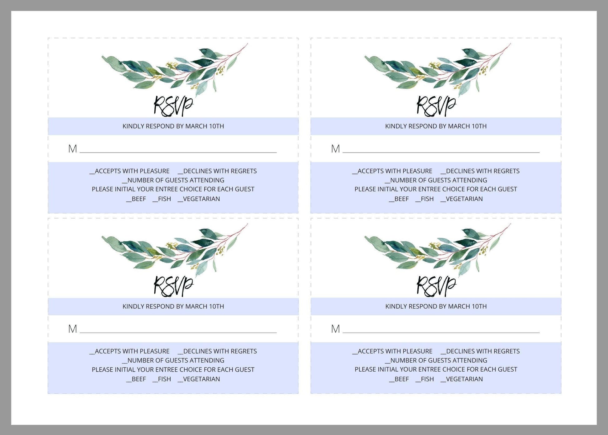 RSVP Card Template, Wedding RSVP, Response Card, RSVP cards, Rustic Wedding, Printable rsvp, Wedding Response, Greenery Wedding - Anna - SAVVY PAPER CO