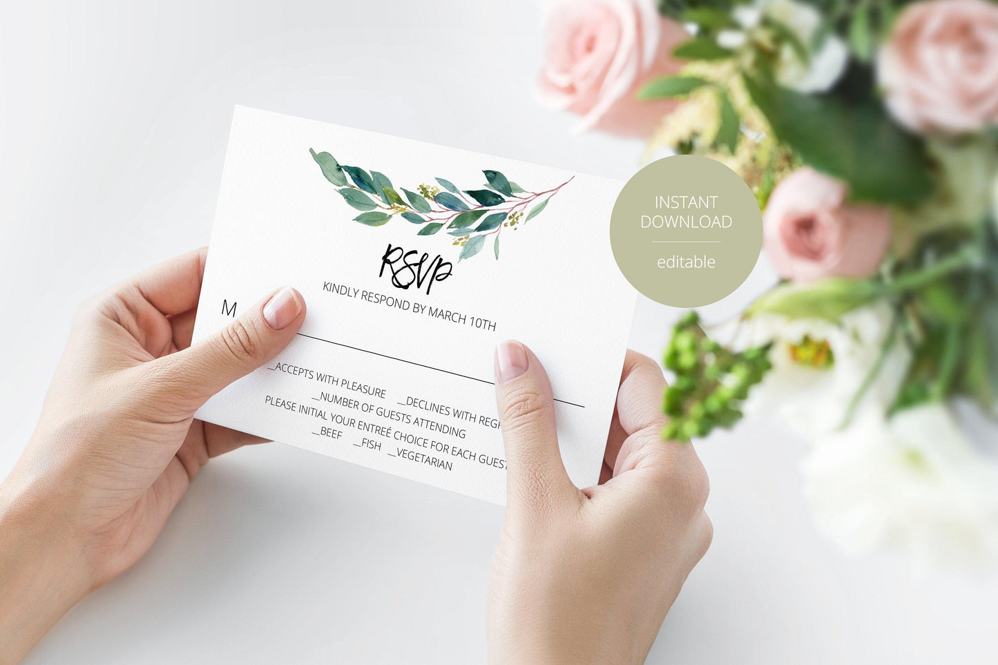 RSVP Card Template, Wedding RSVP, Response Card, RSVP cards, Rustic Wedding, Printable rsvp, Wedding Response, Greenery Wedding - Anna - SAVVY PAPER CO