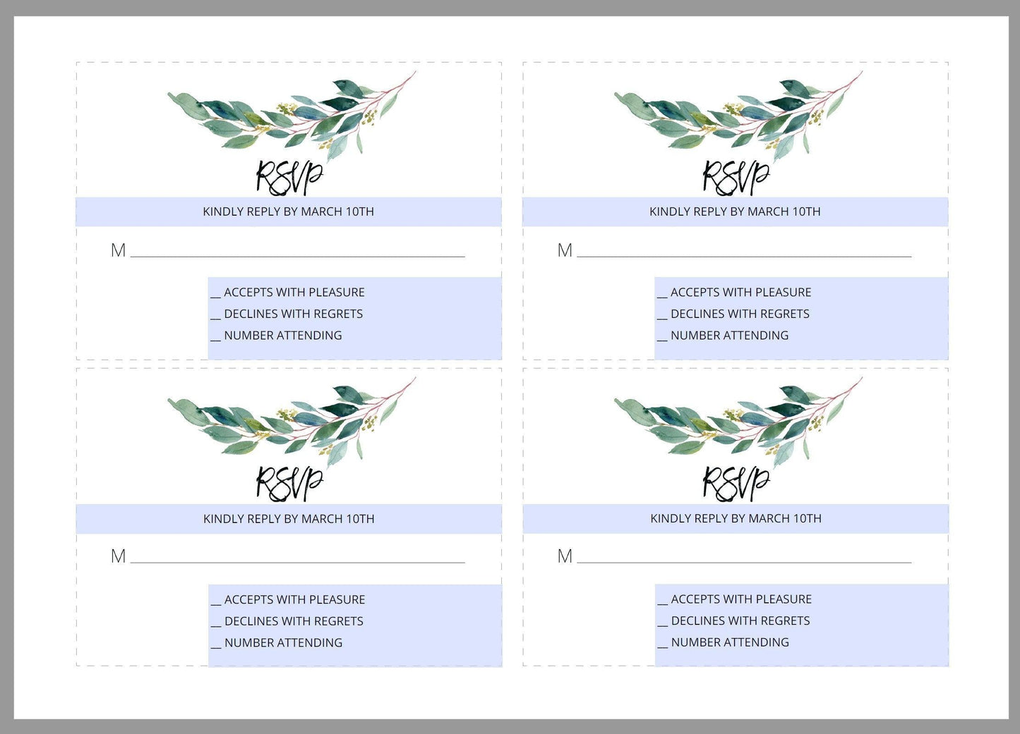 RSVP Card Template, Wedding RSVP, Response Card, RSVP cards, Rustic Wedding, Printable rsvp, Wedding Response, Greenery Wedding - Anna - SAVVY PAPER CO